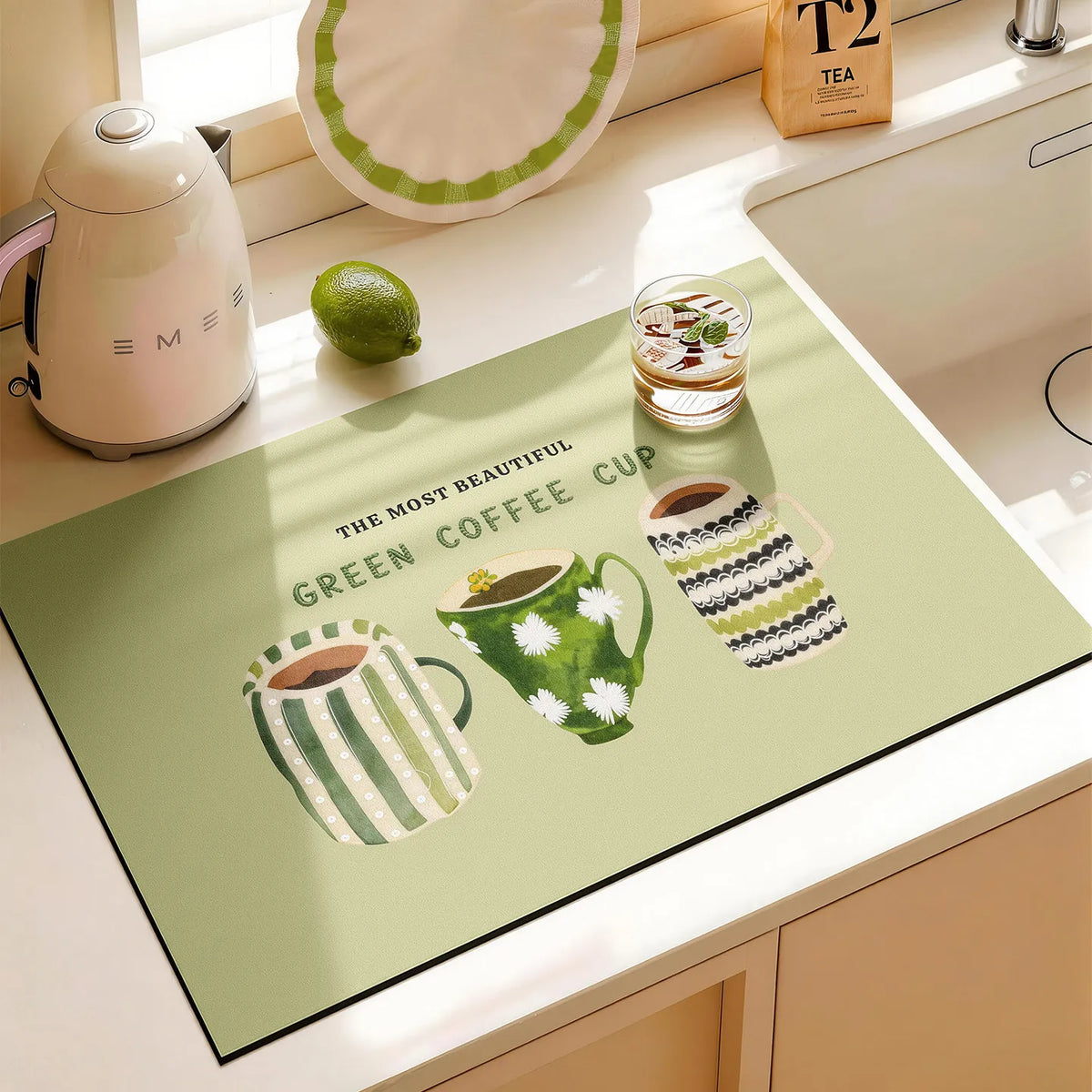 Vikama Green Hand Drawn Coffee Cup Drying Mat