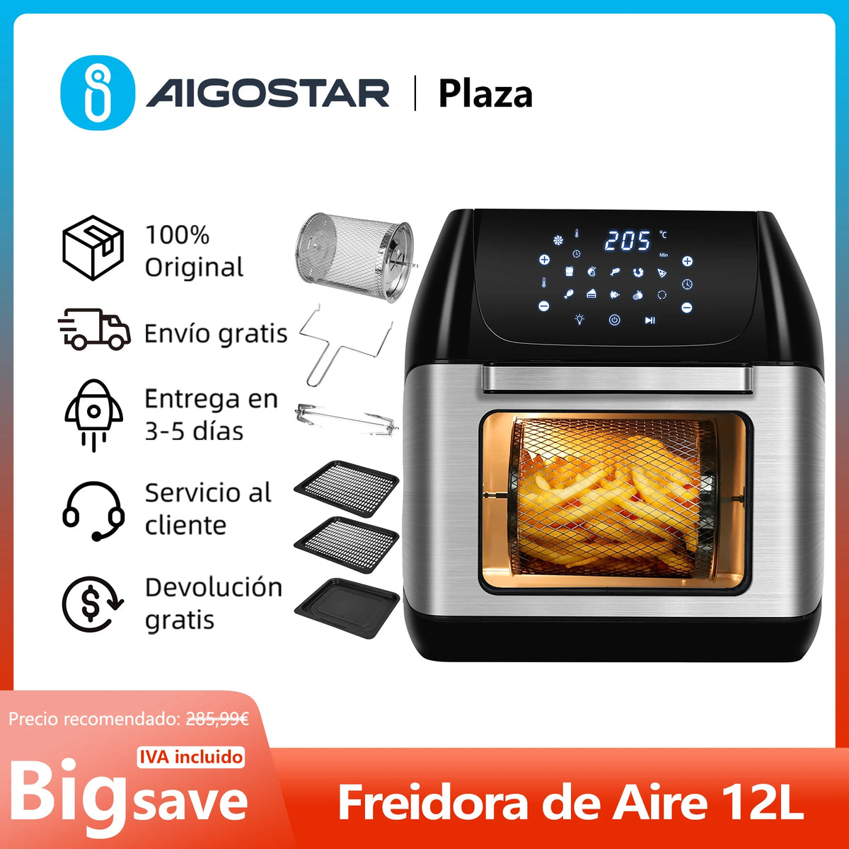12l Air Fryer Air Oven Dishwasher Safe Led
