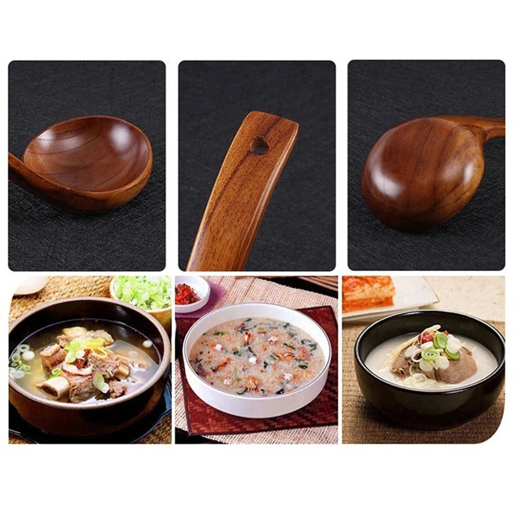 1pc Wooden Soup Spoon Long Handle Dessert Rice