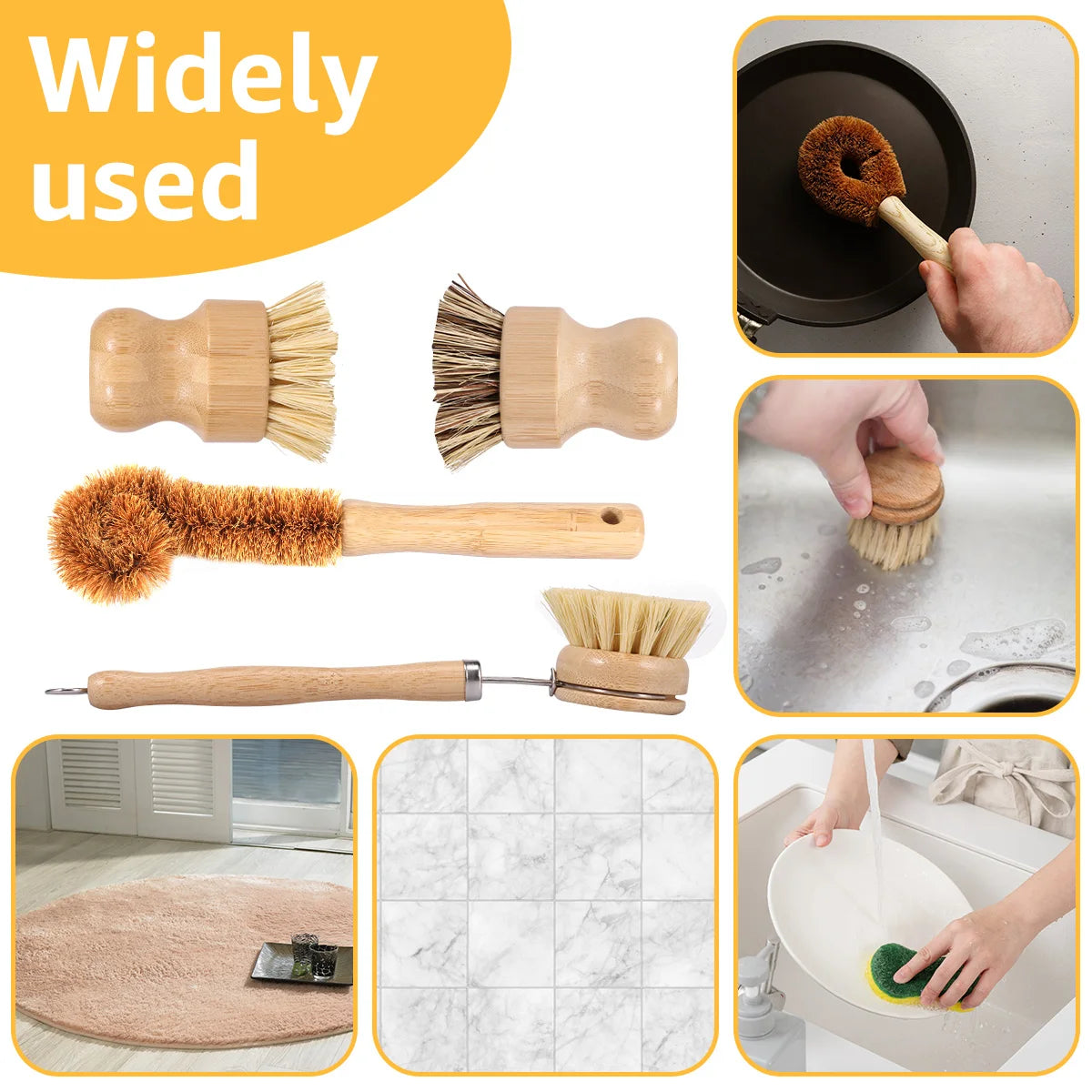 3/4/5/10pcs Bamboo Dish Scrub Brushes Replaceable Dish Brush