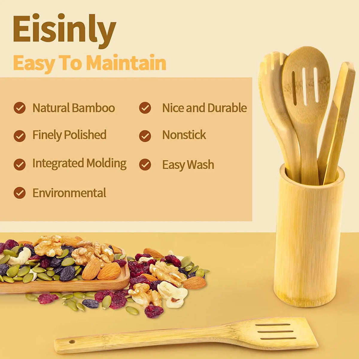 Wooden Spoons Cooking 6-Piece Nonstick Bamboo Cooking Utensils