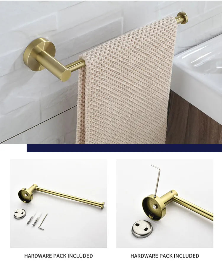 Brushed Gold Bathroom Towel Rack Toilet Brush Roll