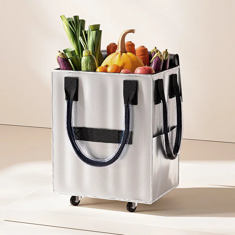 Reusable Grocery Shopping Bag Wheels Foldable Handheld Storage