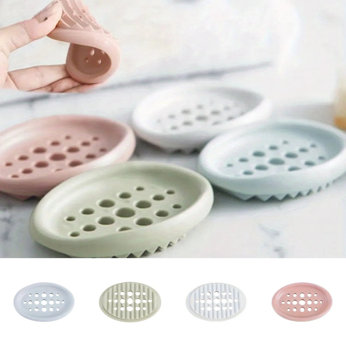 Oval Silicone Soap Dish Self Draining Bathroom Storage