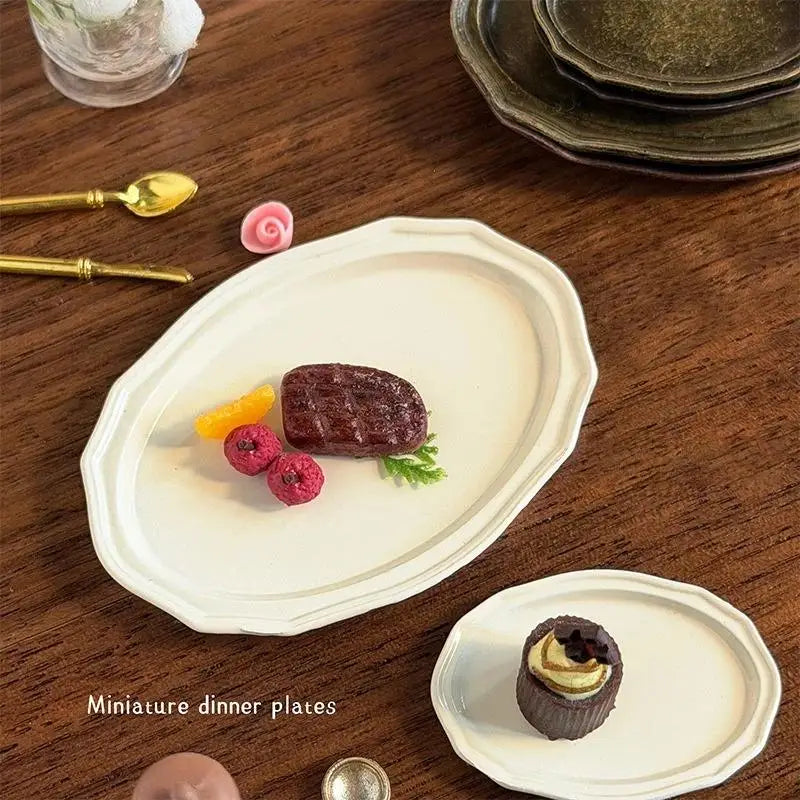 1pcs 12 Dollhouse Mini Retro Oval Metal Dish