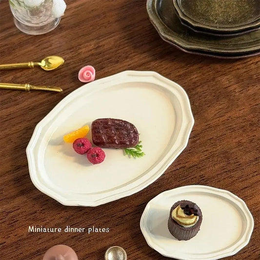 1pcs 12 Dollhouse Mini Retro Oval Metal Dish