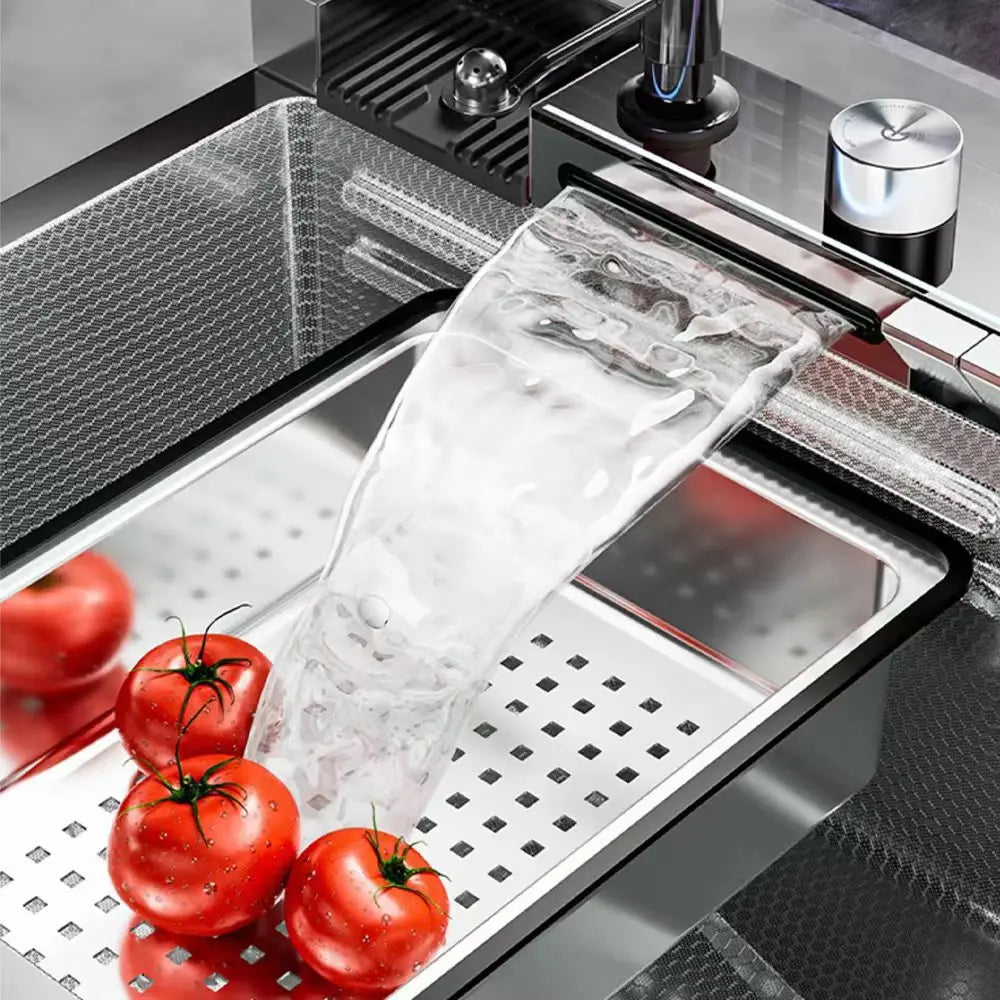 Silver Smart Sink Digital Display Waterfall Faucet Stainless