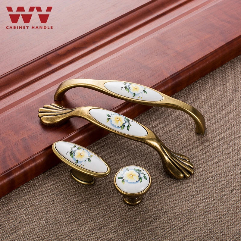 Ym Green Flower Ceramic Handles Cabinet Storage Dressers