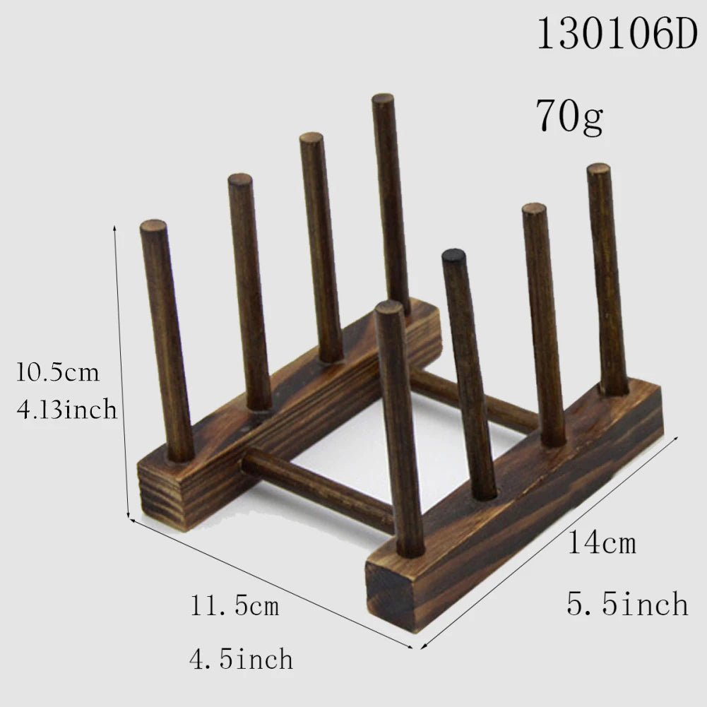 Wooden Dish Drain Rack Dinnerware Storage Organizer Tray