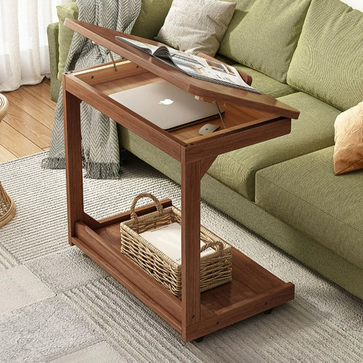 Mobile Solid Wood Coffee Table Living Room Storage