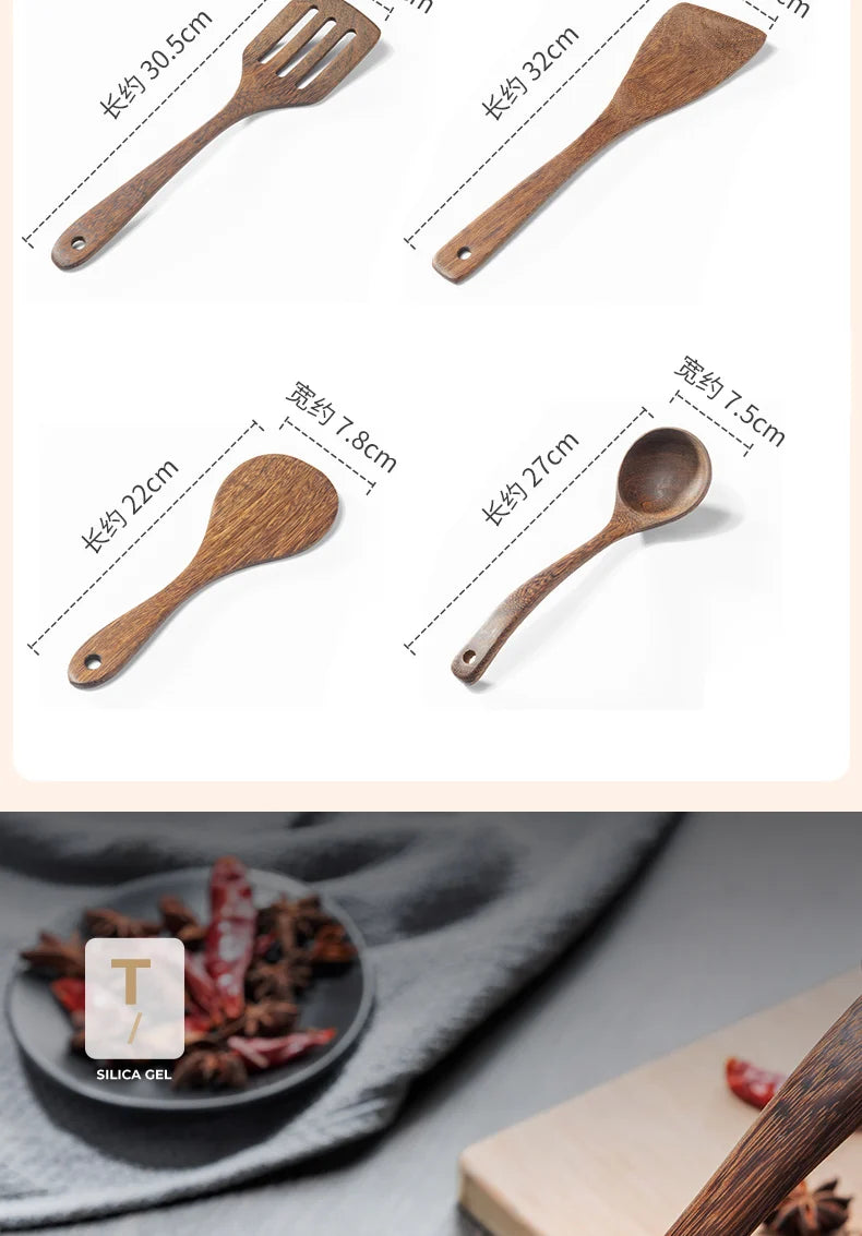 Utensils Non-Stick Cookware Wooden Handle Soup Spoon Spatula