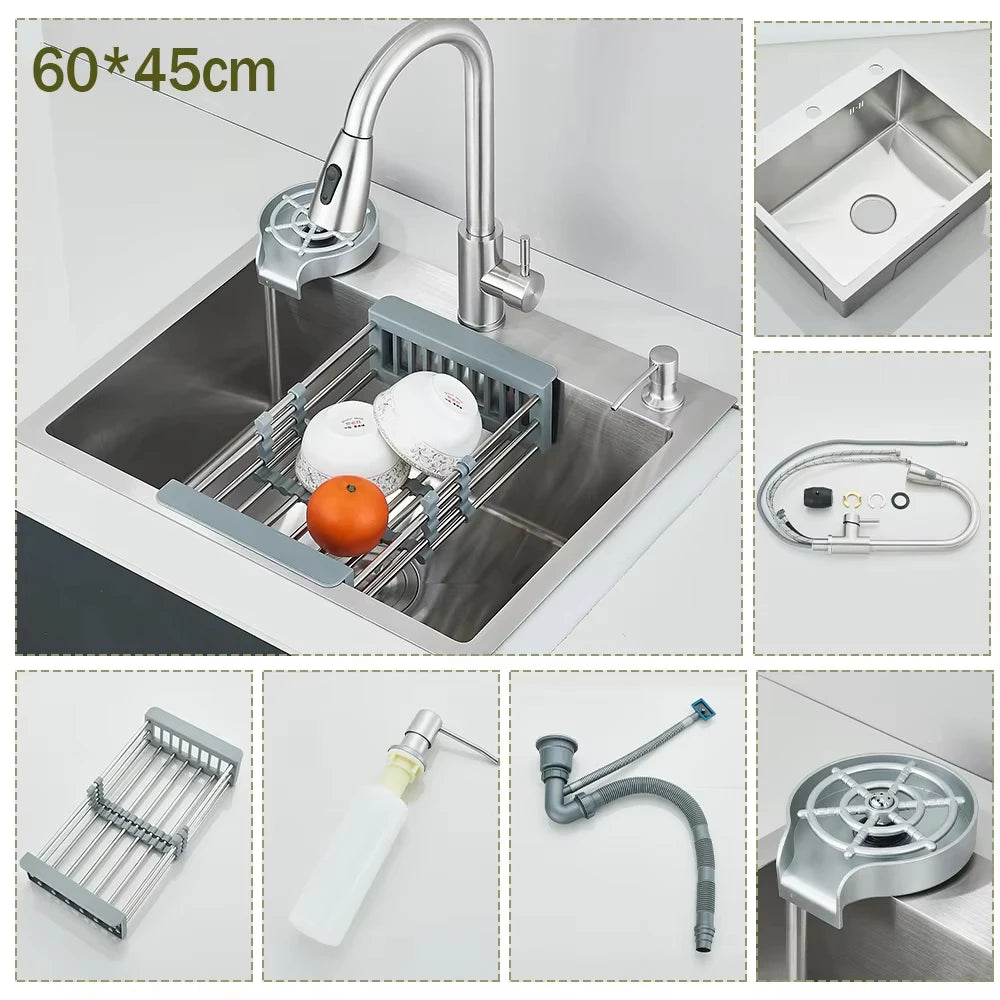 Stainless Steel Sink Large Integrated Faucet Sink Dish