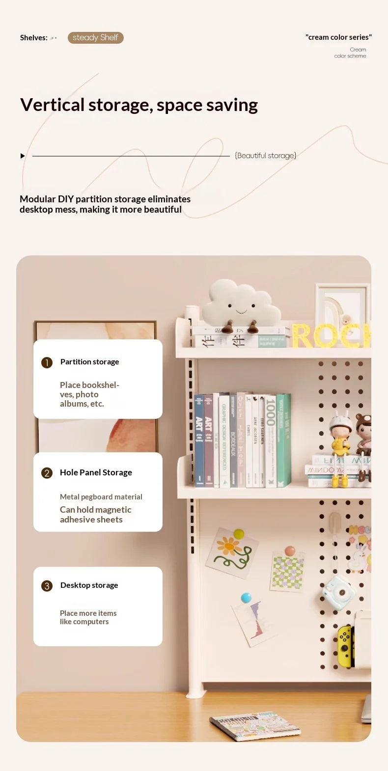 Adjustable Desktop Storage Rack Pegboard Desk Bookshelf Organizer