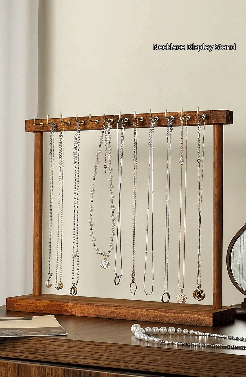Jewelry Organizer Display Stand Solid Wood Necklace Hanging