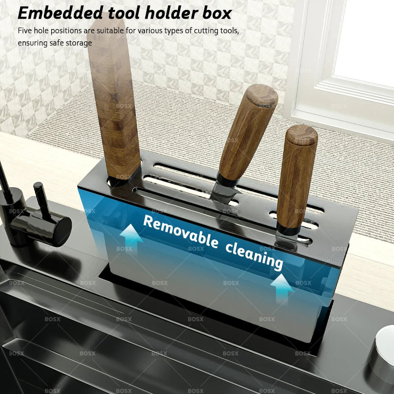 Sink Stainless Steel Large Slot Waterfall Faucet Dishwashing