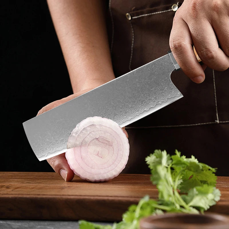 Vg10 Damascus Steel Chef Knife Blue Resin Wood