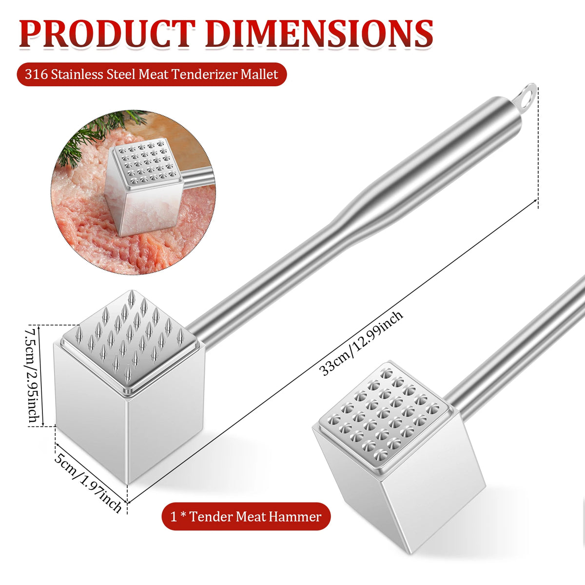 Meat Tenderizer Hammer Double-Sided Meats Hammer Stainless