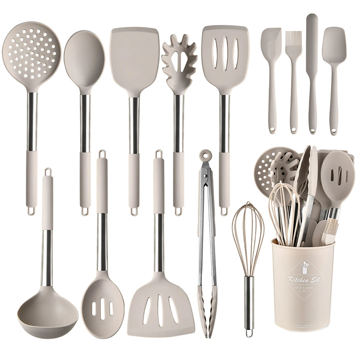 15pcs Silicone Kitchenware Stainless Steel Handle Cooking