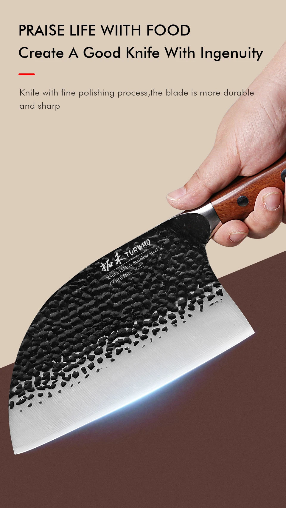 Turwho Japanese Hand Forged Butcher Knife X50cr15mov Stainless