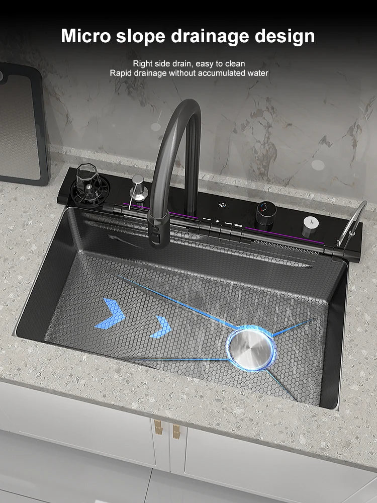 Waterfall Sink Digital Display Faucet Wash Dish Vegetables