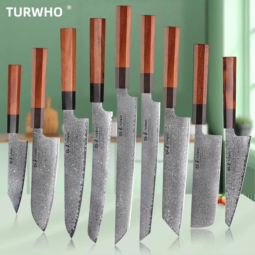 Turwho Hand Forged Japanese Chef Knife Damascus Steel