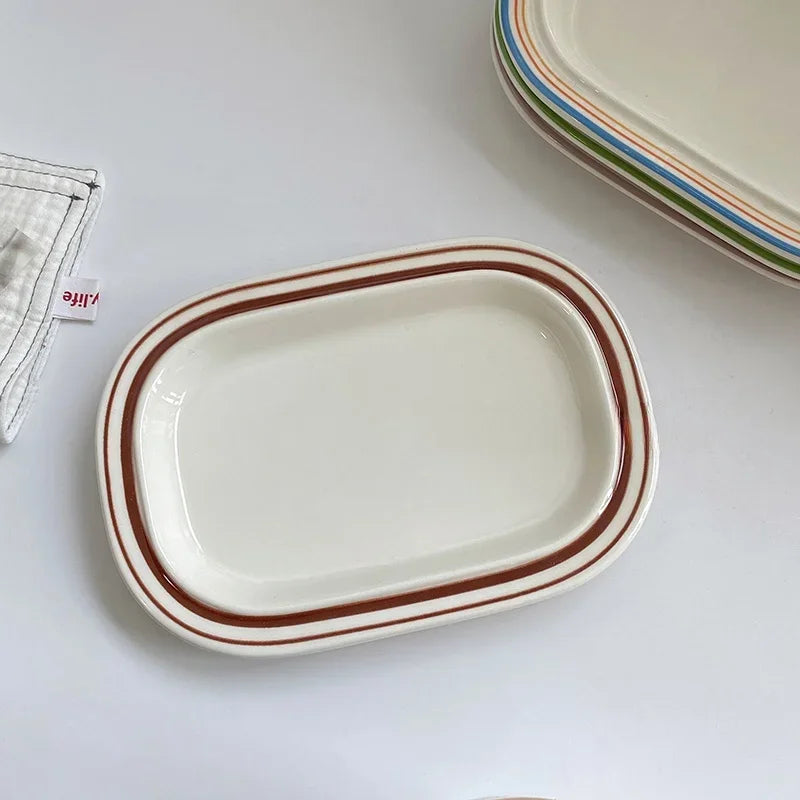 Korean Style Linear Ceramics Dim Sum Dish Pasta
