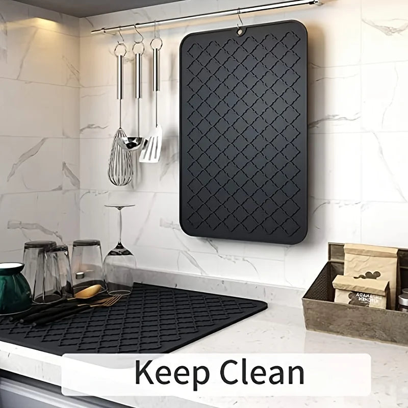 Dish Drying Mat Counter Silicone Drain Pad Heat-Resistant