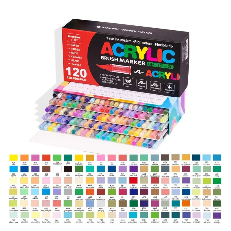 12-120 Colors Acrylic Paint Pens Markers Brush Tip
