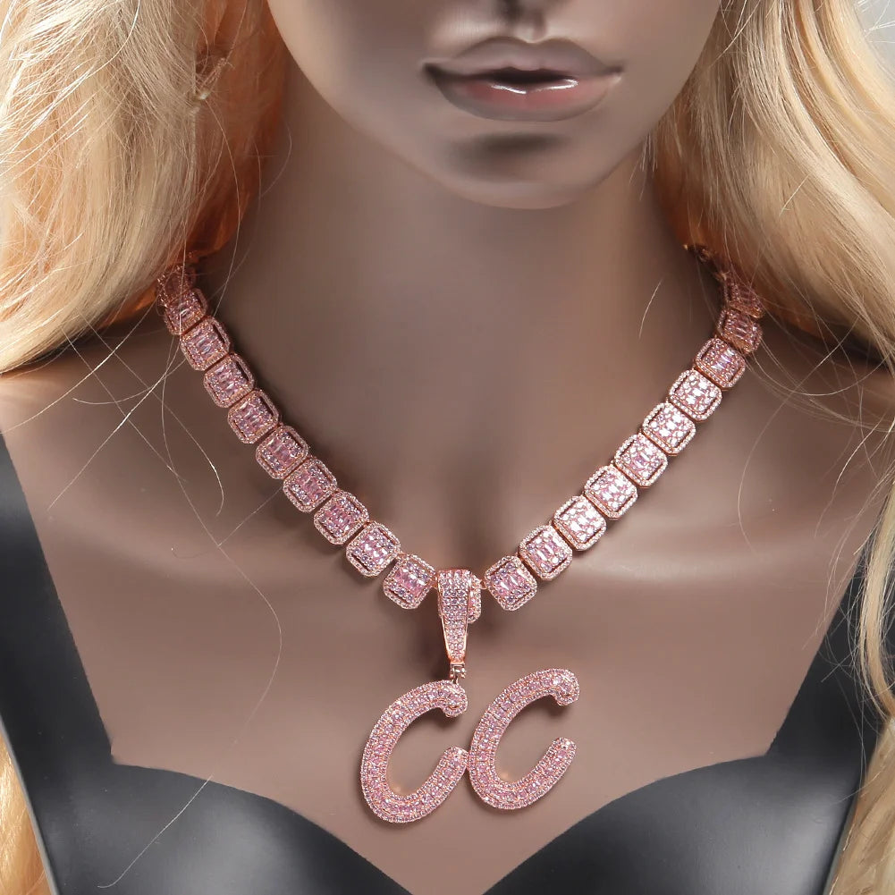 Uwin Custom Name Pendant Brush Cursive Letter Necklace