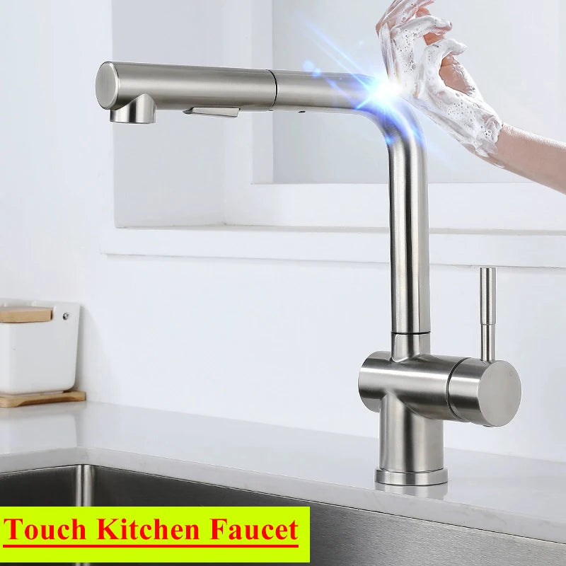 White Touch Sink Faucets Cold Pull Out Sink