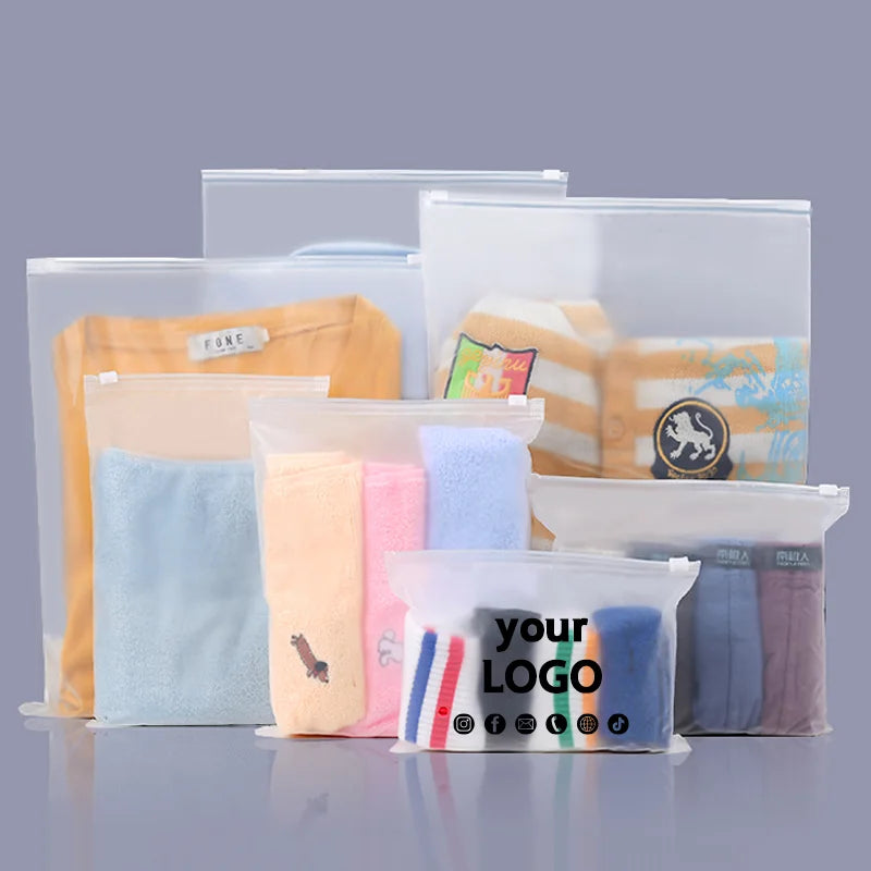 Customized Logo Clothing Packaging Bag Frosted Zipper Bag