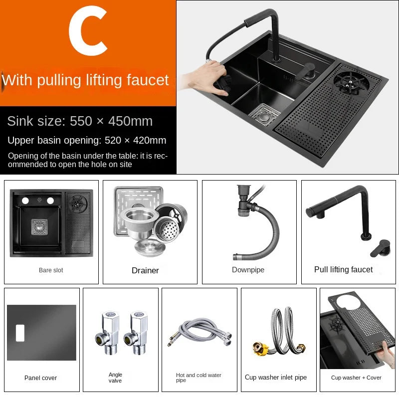 55cmx45cm Sink Nano 304 Stainless Steel Vegetable Wash