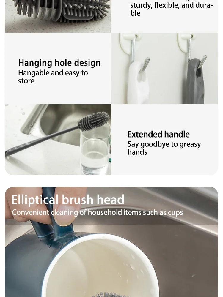 1/2pcs Long Handle Silicone Bottle Brush Cleaning Brush