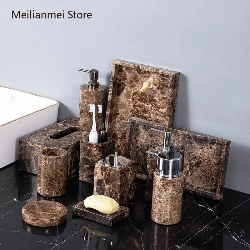 Dark Natural Marble Bathroom Brown Luxury Toothbrush Holder