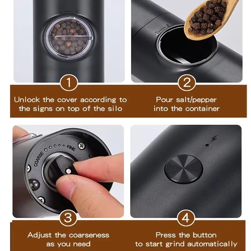 Usb Charging Electric Salt Pepper Grinder Rechargeable Adjustable
