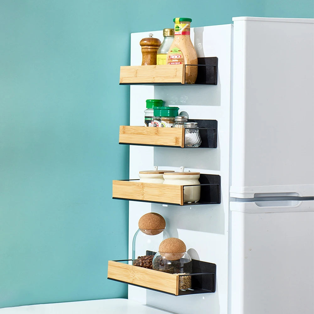 Magnetic Fridge Shelf Spice Storage Rack Black Iron