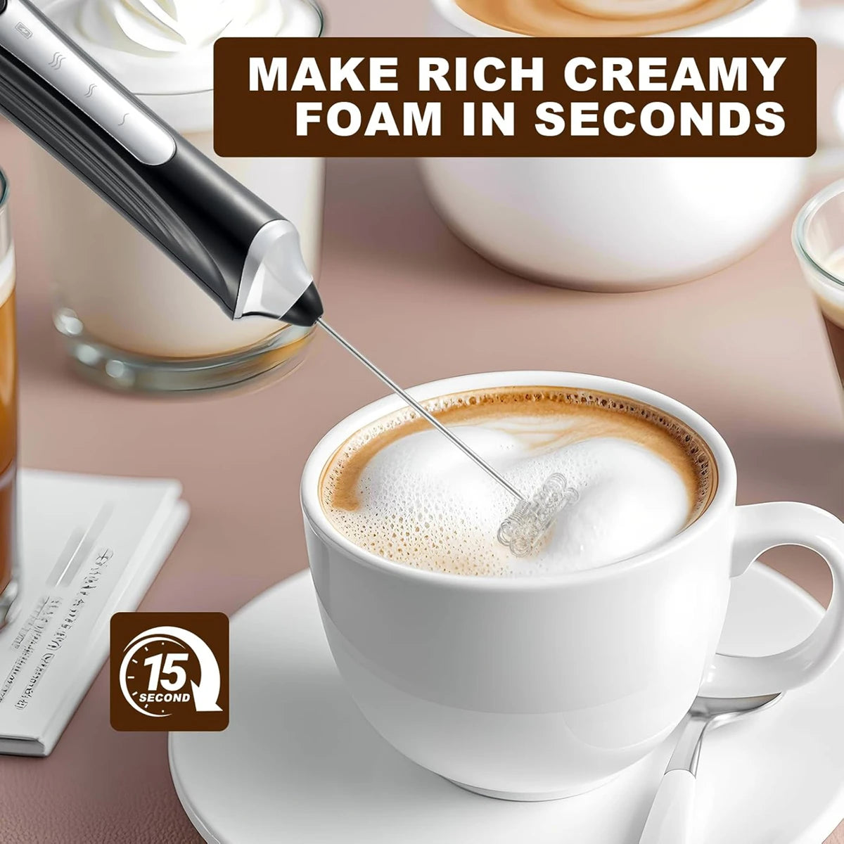 Handheld Milk Coffee Frother Rechargeable Electric Whisk Drink