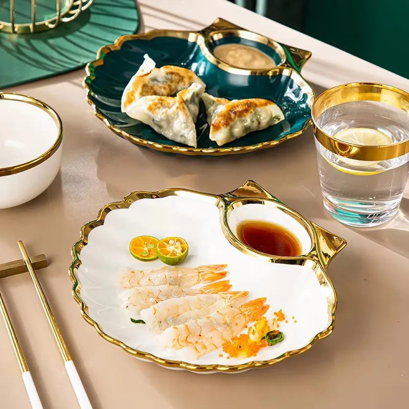 Inch Dark Green Shell Dinner Plate Under-Glazed Ceramic