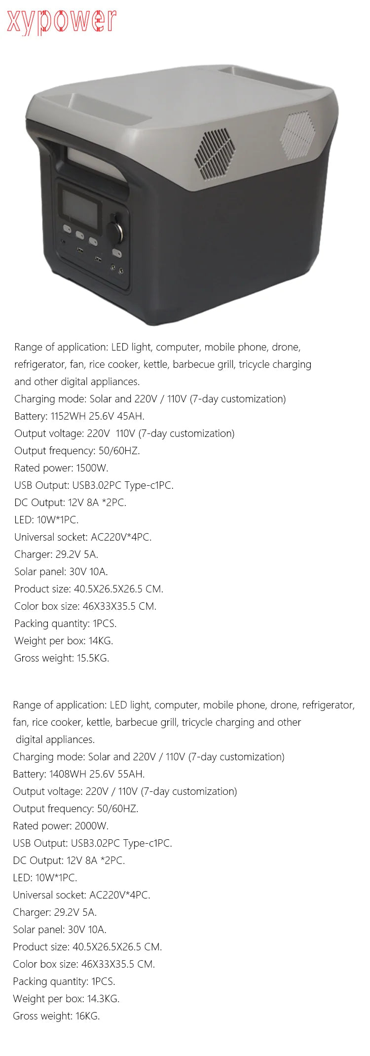 Do 1500w 2000w Ac110v/220v Solar Power Station 1100wh
