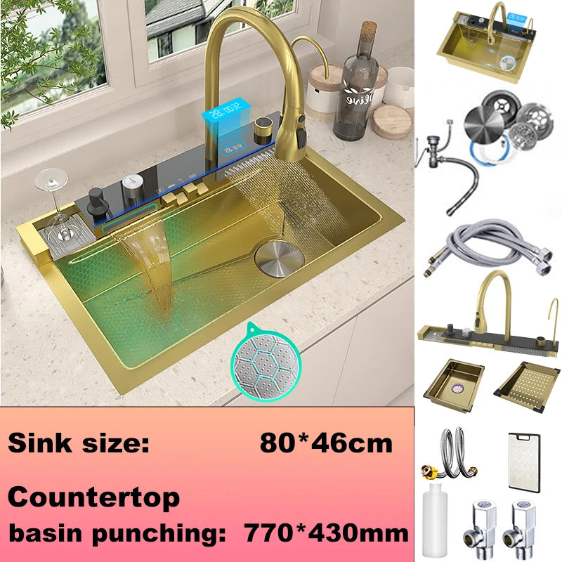 Stainless Steel Sink Large Slot Waterfall Digital Display