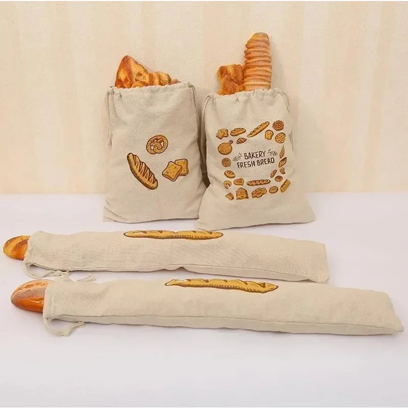 Linen Bread Bags Reusable Homemade Drawstring Loaf Bag