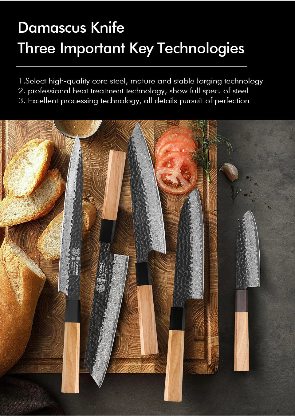 Young Damascus Steel Knives Japanese Hand Forged Chef