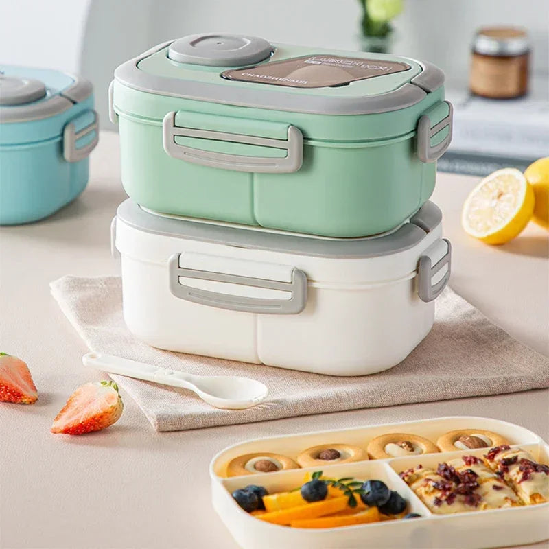 Lunch Box Compartment Wheat Straw Bento Carrying Handle