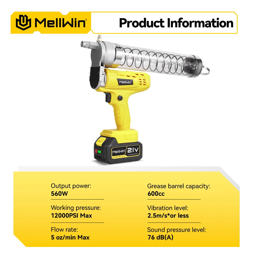 Mellwin 12000psl Cordless High Pressure Electric Grease Machine