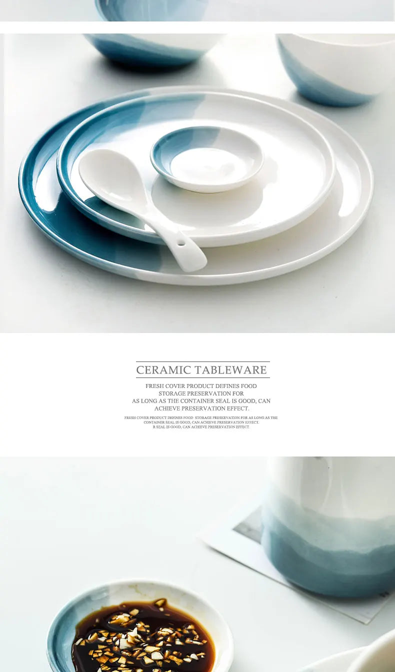 Mountain Scenery Ceramic Dinner Plate Big Round Dessert