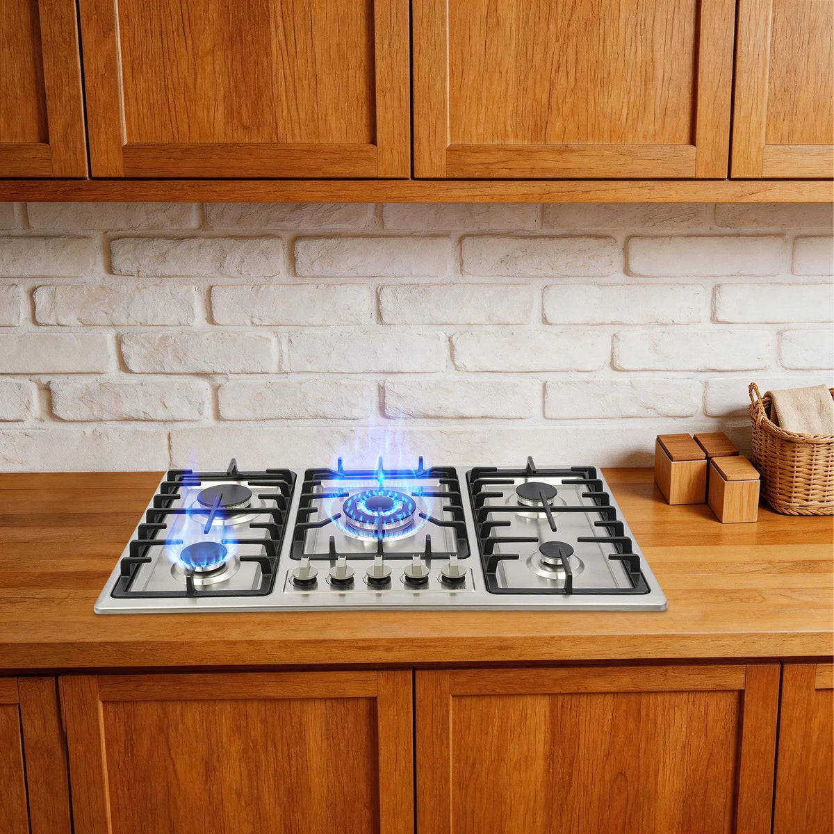 5-Burner Stainless Steel Gas Cooktop 3kw Max Output