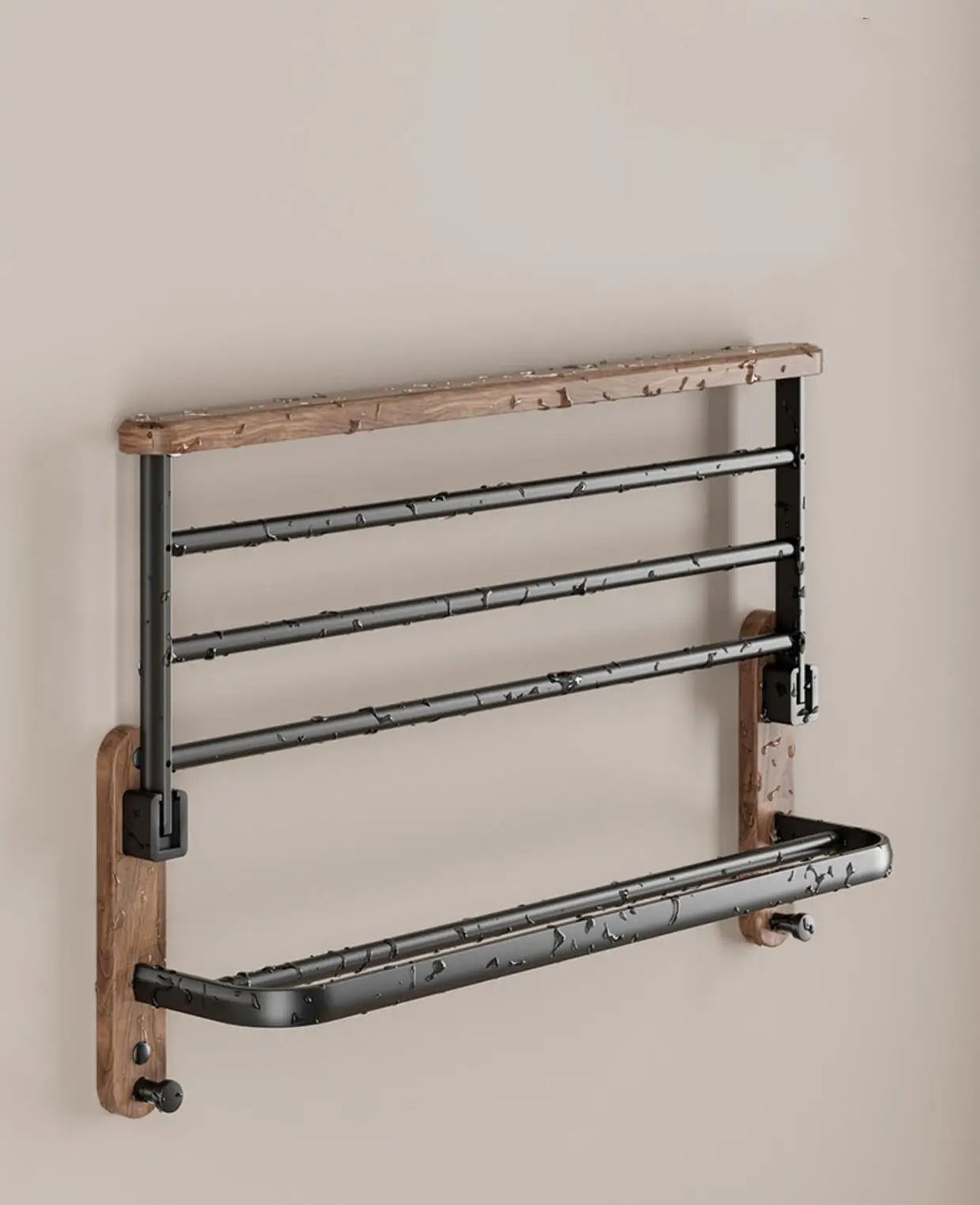 Walnut Wood Black Bathroom Hardware Bathroom Towel Rack