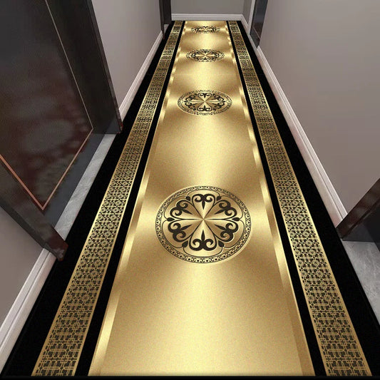 Golden Long Corridor Carpet Luxury European Decoration Hallway