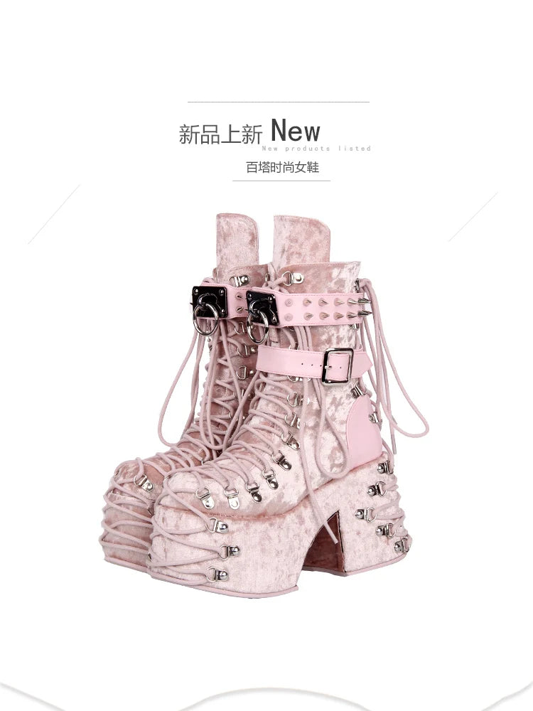 Lolita Punk Shoes Round Head Ultra High Heels