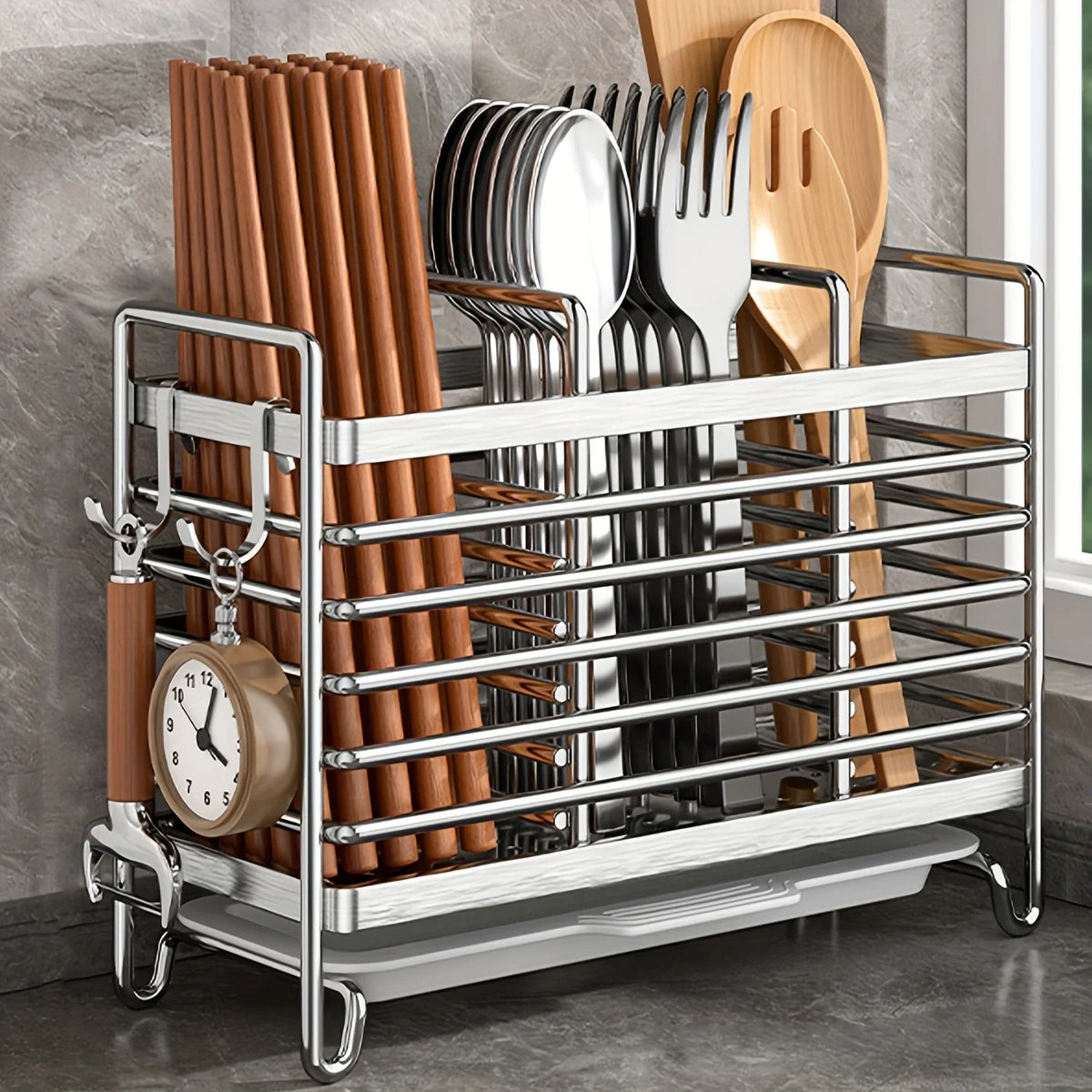 No-Drill Wall Mount Utensil Holder Stainless Steel Organizer